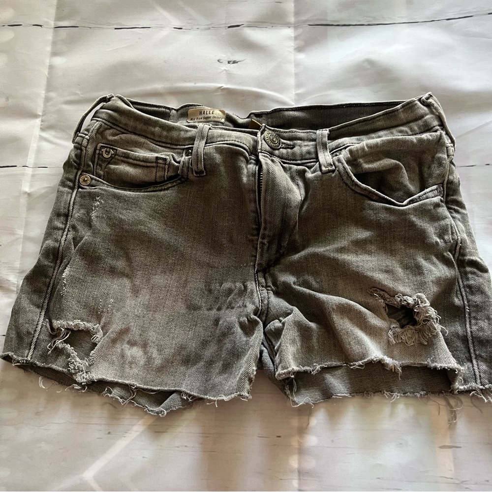 Gray True Religion Halle Cut Off Distressed Jean Shorts, Size 27